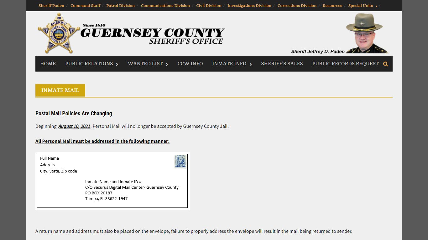 Inmate Mail – Guernsey County Sheriff’s Office