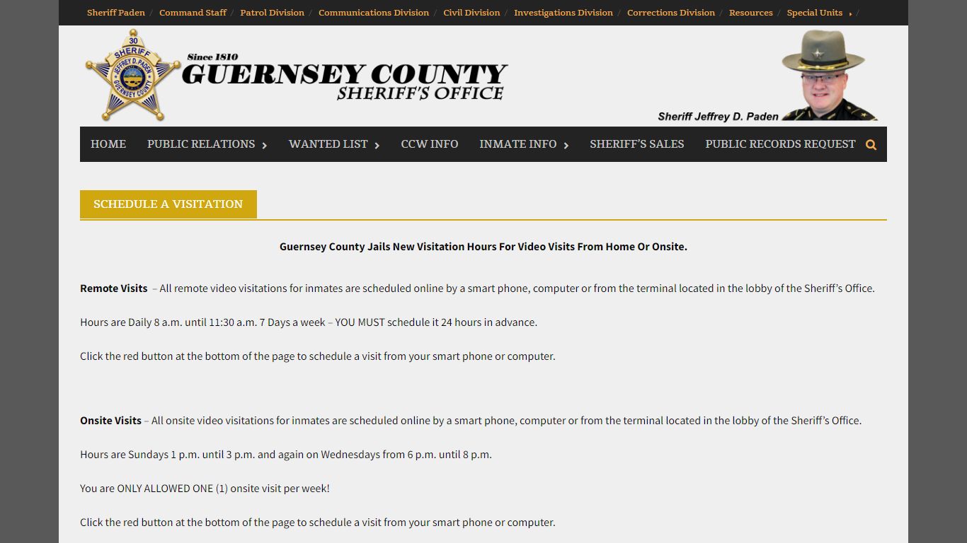 Schedule A Visitation – Guernsey County Sheriff’s Office